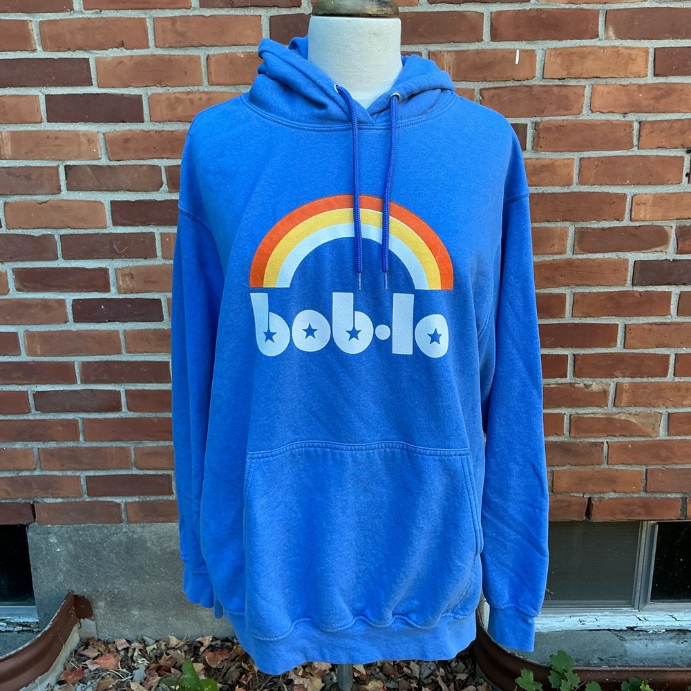 Retro Style Boblo Blue Hoodie Rainbow Sweatshirt - Adult Large